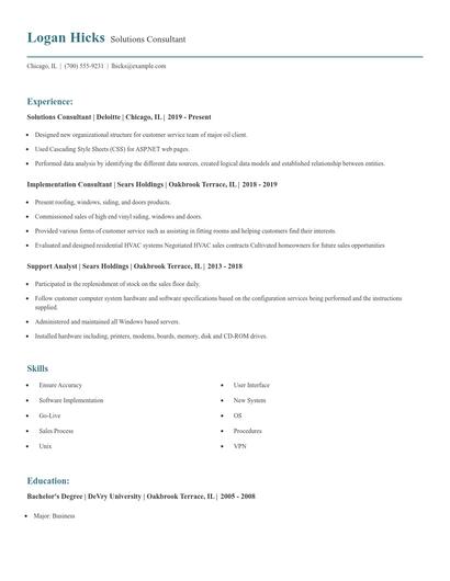 Solutions Consultant Resume