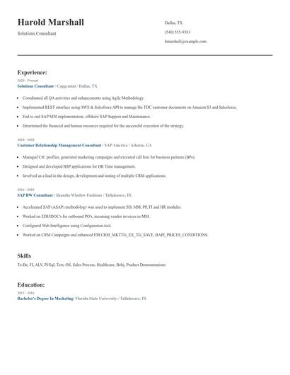 Solutions Consultant Resume