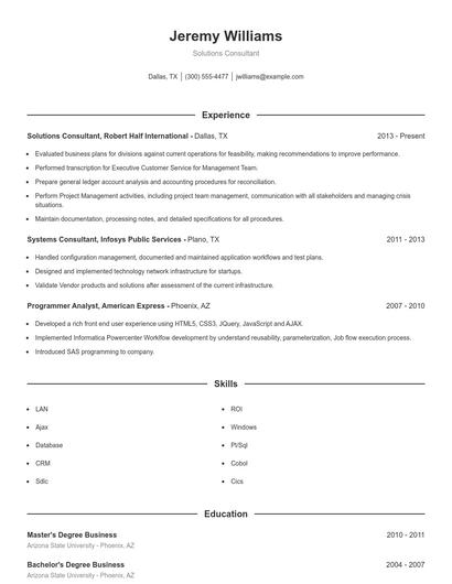 Solutions Consultant Resume