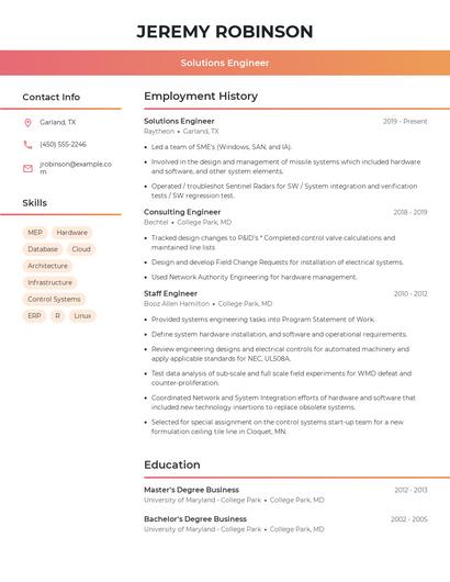 Solutions Engineer Resume