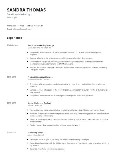 Solutions Marketing Manager Resume