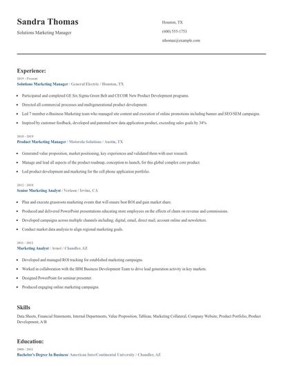 Solutions Marketing Manager Resume