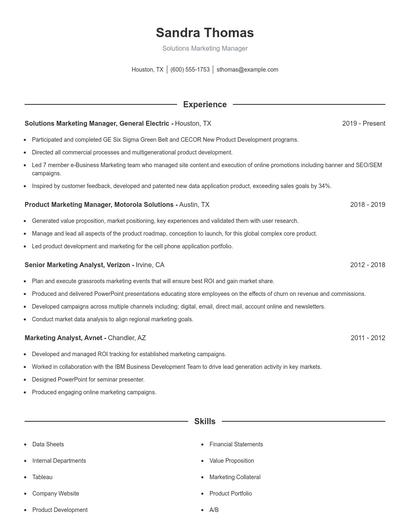 Solutions Marketing Manager Resume
