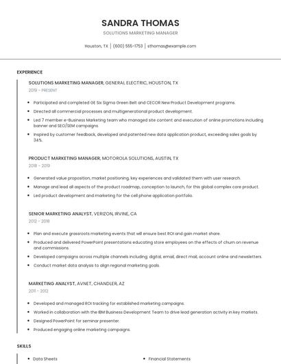 Solutions Marketing Manager Resume