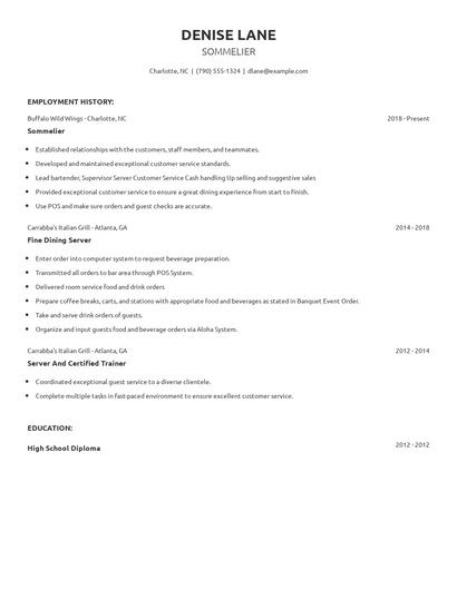 Sommelier Resume