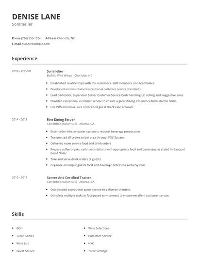 Sommelier Resume