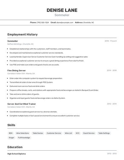 Sommelier Resume