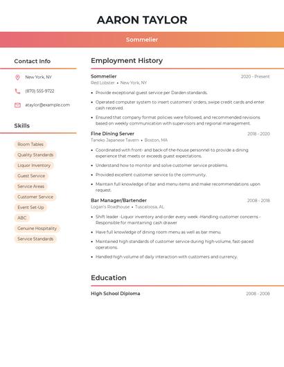 Sommelier Resume