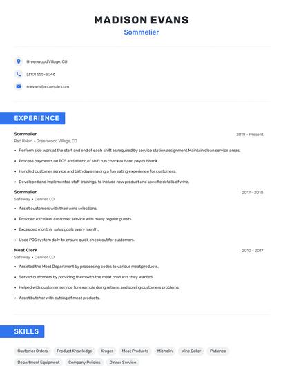 Sommelier Resume