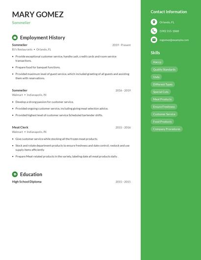 Sommelier Resume