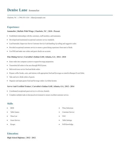 Sommelier Resume