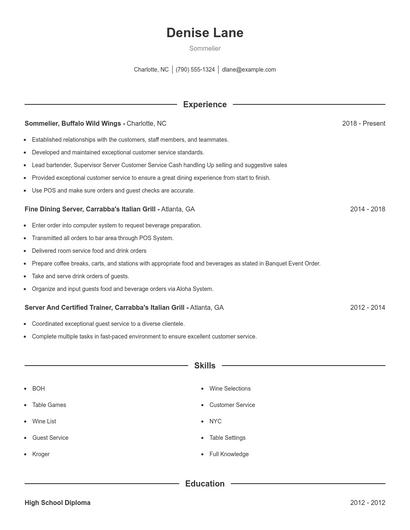 Sommelier Resume