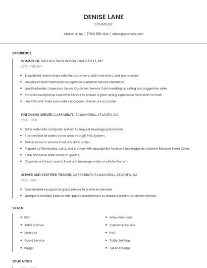 Sommelier Resume