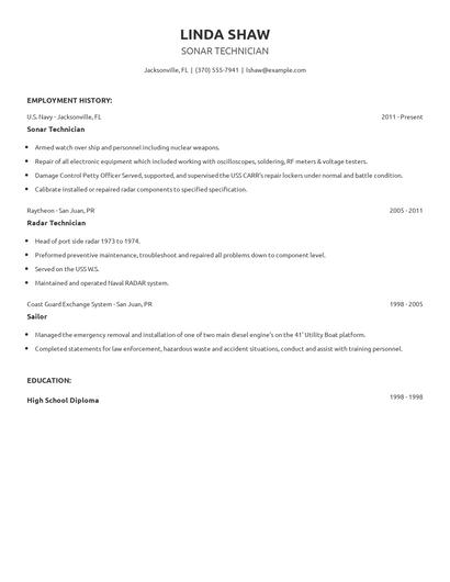 Sonar Technician Resume