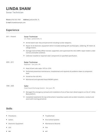 Sonar Technician Resume