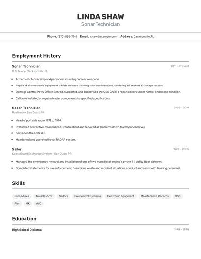 Sonar Technician Resume