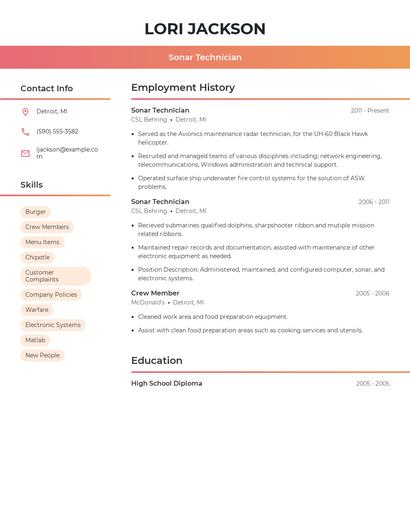 Sonar Technician Resume