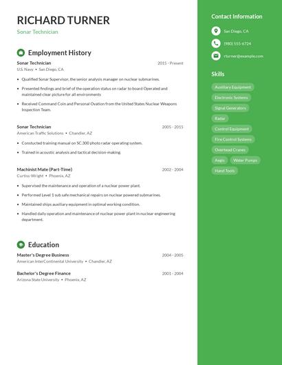Sonar Technician Resume