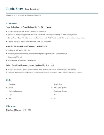 Sonar Technician Resume