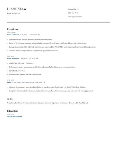 Sonar Technician Resume