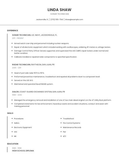 Sonar Technician Resume