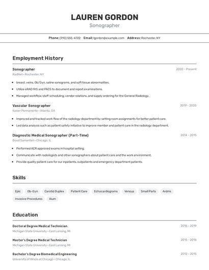 Sonographer Resume