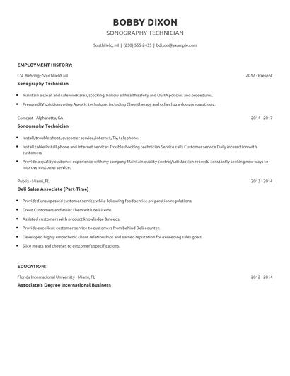 Sonography Technician Resume