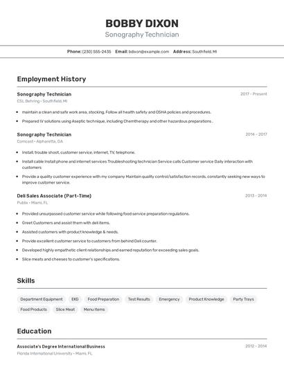 Sonography Technician Resume