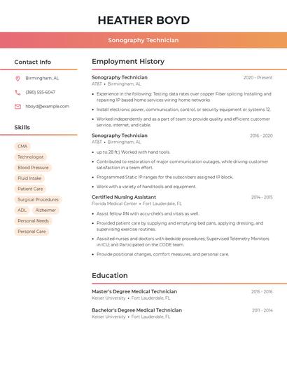 Sonography Technician Resume