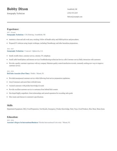 Sonography Technician Resume