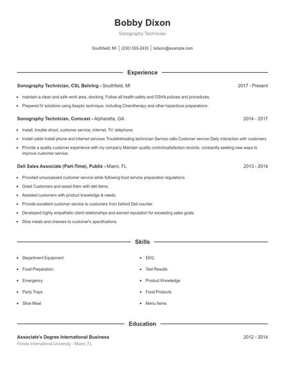 Sonography Technician Resume