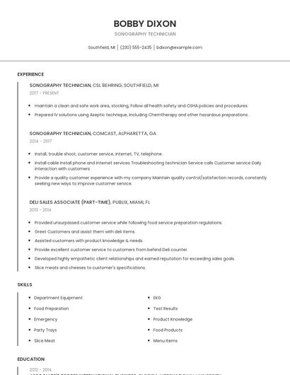 Sonography Technician Resume