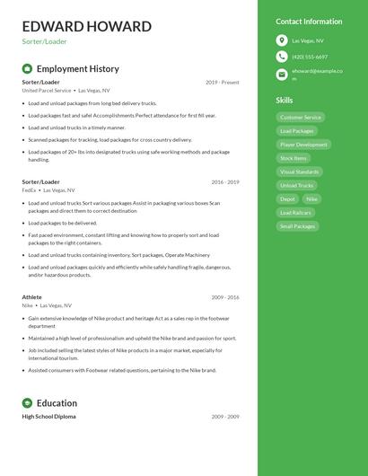 Sorter/Loader Resume