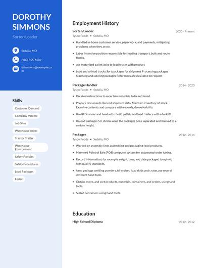 Sorter/Loader Resume