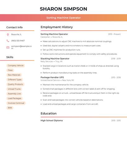 Sorting Machine Operator Resume
