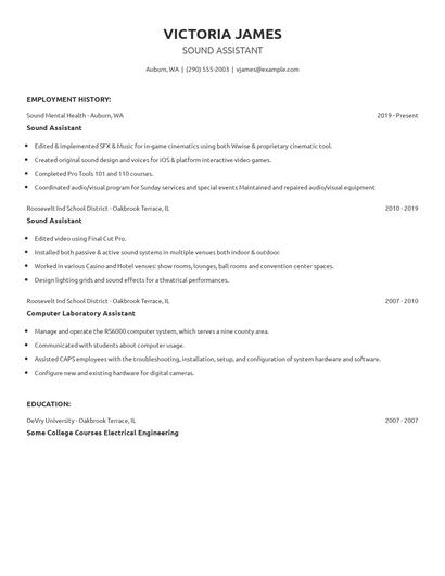 Sound Assistant Resume