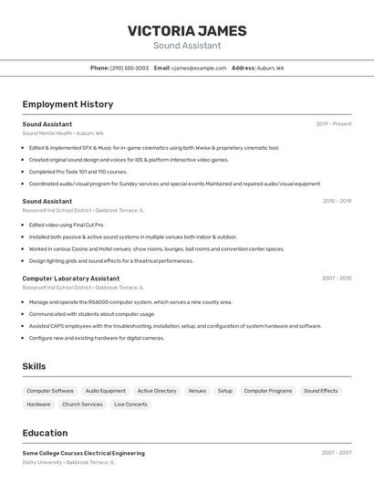 Sound Assistant Resume