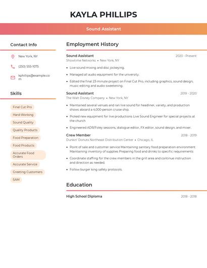 Sound Assistant Resume