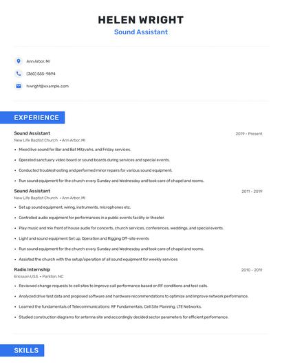 Sound Assistant Resume