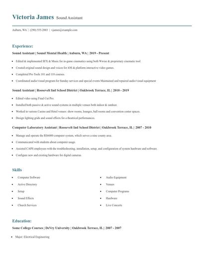 Sound Assistant Resume