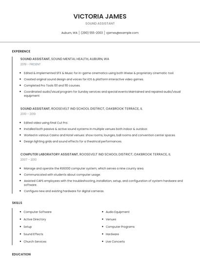 Sound Assistant Resume