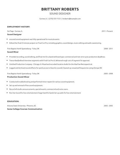 Sound Designer Resume