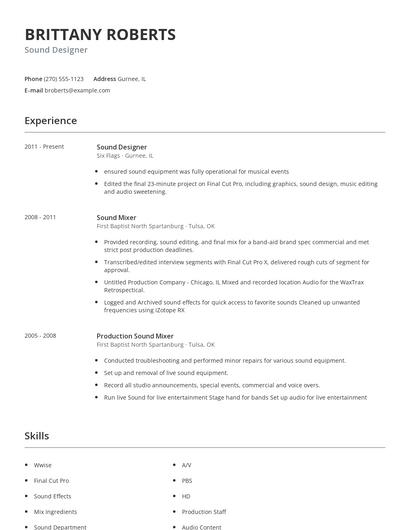 Sound Designer Resume