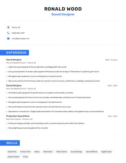 Sound Designer Resume