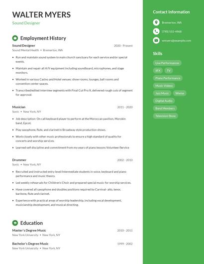 Sound Designer Resume