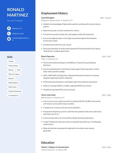 Sound Designer Resume