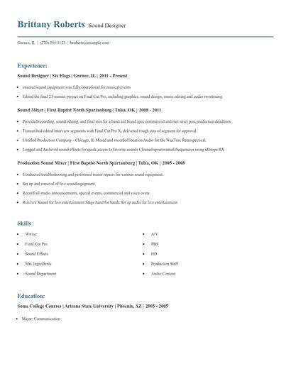 Sound Designer Resume