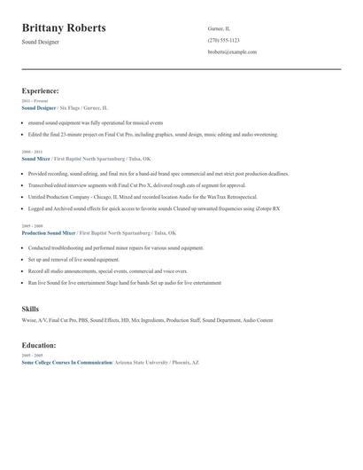Sound Designer Resume