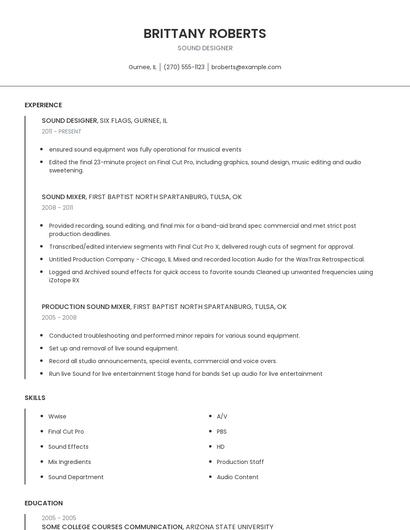 Sound Designer Resume