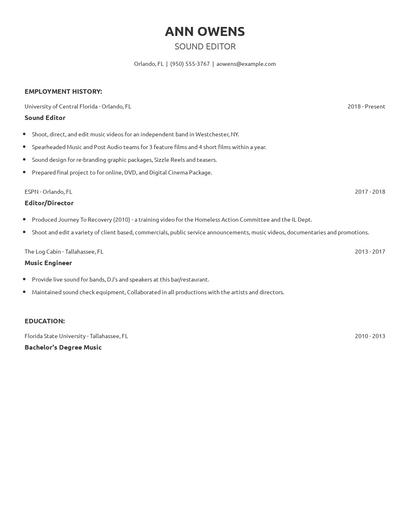 Sound Editor Resume